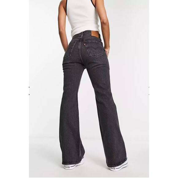 Levis Premium Womens Denim Jeans 70s High Rise Flare Black Gray Wide Leg NWT - Picture 11 of 13